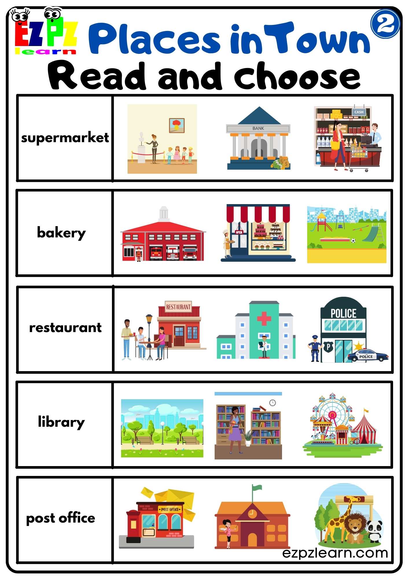 Places In Town Free Printable Worksheets